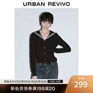 UR2025秋季新款女裝學(xué)院風(fēng)海軍領(lǐng)紐扣口袋針織開(kāi)衫UYY950071+ 黑色 S