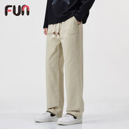 FunFUN2025秋季休閑百搭闊腿褲子男士潮流寬松舒適耐磨休閑直筒長(cháng)褲W 卡其色 M 100-110斤