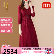 OLJ高檔品牌連衣裙女2025年夏季新款氣質(zhì)重工繡花網(wǎng)紗鑲鉆刺繡裙子 紅色 XL