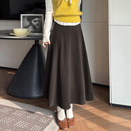 妹丫秋冬呢子半身裙女2025大擺毛呢高腰中長(cháng)裙a字裙遮胯呢子長(cháng)裙子 咖色 M