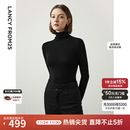 朗姿【朗姿羊毛Basic衣櫥】純羊毛法式毛針織衫冬季新款修身長(cháng)袖毛衣 黑色2 XL