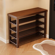 金祿緣鞋柜換鞋凳門(mén)口可坐入戶(hù)門(mén)口鞋架子多層家用楠竹玄關(guān)柜置物架 楠竹雕花換鞋凳（胡桃色） 3層50cm