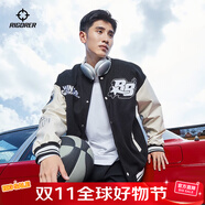 準者棒球服夾克外套男裝2025秋冬新款美式復(fù)古PU皮袖休閑寬松運動開衫 909純正黑 XL