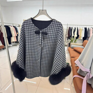 皮爾卡丹（pierre cardin）復古紅格斗篷外套女2025新款雙面羊毛大衣 白色 S