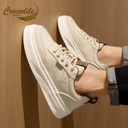 鱷魚(yú)恤男鞋2026新款冬季高級感純白色休閑板鞋厚底增高百搭運動(dòng)小白潮鞋 杏色 41