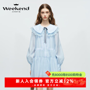 卓雅周末（JORYA weekend）海鹽茉莉|24春季新款蕾絲拼接娃娃領(lǐng)蝴蝶結燈籠袖連衣裙EJWEAN39 藍色 M