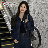 啄木鳥(niǎo)2025年春季復古港風(fēng)高街牛仔外套+高腰闊腿褲今年流行穿搭兩件套 牛仔色外套【單件】 XL 【建議 115-125斤】