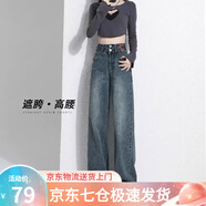 蘿美醬2025新款牛仔褲女春秋闊腿寬松褲子高腰小個(gè)子窄版休閑褲秋冬直筒 復(fù)古藍(lán)常規(guī)【身高159-165cm】 XL 【建議123-135斤】