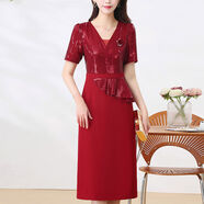 柳鋼紫紅色連衣裙媽媽五一高端禮服喜婆婆訂婚宴裝2025新款輕奢感 紅色 L L