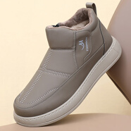 金左腳冬季老北京布鞋男加絨加厚保暖雪地靴防滑防水中老年厚底爸爸棉靴 咖啡色 42