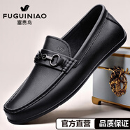 富貴鳥(niǎo)男鞋秋季新款真皮透氣軟底商務(wù)休閑皮鞋時(shí)尚百搭英倫風(fēng)白色豆豆鞋 黑色 玉林FG2188 37 (235mm)