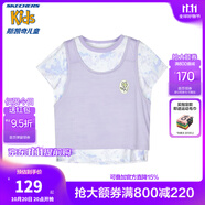 Skechers斯凱奇女童針織短袖T恤衫兒童夏季戶外舒爽運動休閑上衣P224G022 藍紫色扎染/03XG 165cm
