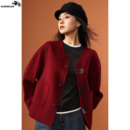 哥弟（GIRDEAR）冬季新款時(shí)尚百搭洋氣爆款雙面呢短款外套1400779 酒紅色 L (4碼)