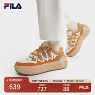 FILA 斐樂(lè )官方女鞋CARROT摩登板鞋蘿卜鞋休閑厚底鞋子女 初雪白/暗酪橙-PD 36