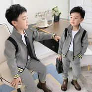 芭樂(lè )童年（Baletongnian）男童英倫套裝2024冬裝兒童洋氣運動(dòng)童裝炸街秋季帥氣時(shí)髦春秋款潮 灰色外套+褲子 90