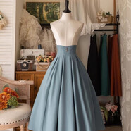 洛麗塔秋冬款lolita十片裁半裙優(yōu)雅CLA修身復古典簡(jiǎn)約長(cháng)裙百搭 水藍色半身裙 S