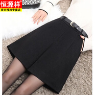 恒源祥毛呢短褲女2025年秋冬新款高腰a字闊腿咖色西裝加厚打底五分褲女 黑色-毛呢短褲【秋冬款】 側邊開(kāi)衩 S 80-95斤