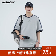 viishow純棉新款日系條紋校園風(fēng)短袖T恤男2025夏季寬松青少年百搭半袖 灰色 M