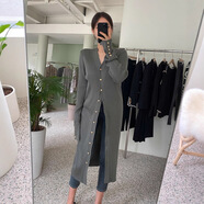 回傾25秋季新款韓國慵懶風(fēng)長(cháng)款針織開(kāi)衫女V領(lǐng)長(cháng)款毛衣外套 白色 均碼