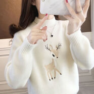 俞兆林（YUZHAOLIN）半高領(lǐng)套頭針織毛衣女2025秋冬新款水貂刺繡百搭甜美針織打底衫女 白色    M 建議95-105斤