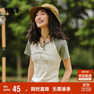 森馬短袖T恤女短款設(shè)計感印花夏季插肩袖緊身套頭衫109324100036