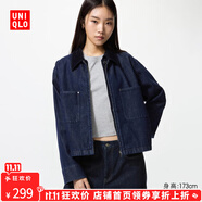 優(yōu)衣庫女裝休閑拉鏈短茄克/外套巴恩風翻領(lǐng)時尚夾克 新款479208 69 藏青色(深牛仔色) M /160/84A