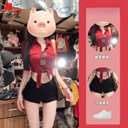 甜米寶2025性感風(fēng)紐扣口袋設計襯衫女夏季新款修身顯瘦牛仔短褲兩件套裝 單件-牛仔短褲  L 110-120斤