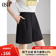 歐莎（OSA）短褲女夏季25年新款高腰直筒闊腿褲休閑五分褲薄款休閑短褲 黑色A M