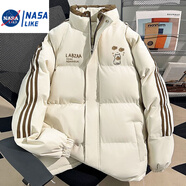 NASALIKE休閑三杠立領(lǐng)保暖棉服秋冬季男女款創(chuàng  )意美式防風(fēng)圖案印花拉鏈外套 三條杠米白色430普通版 XL