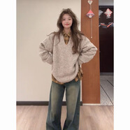 襯衣領(lǐng)毛衣女2025秋冬覆古溫柔灰色V領(lǐng)針織毛衣搭配格紋polo領(lǐng)襯 【單件】灰色針織毛衣 M 推薦【100-110】