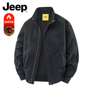吉普（JEEP）美國正品高端純棉工裝外套上衣男士春秋美式痞帥重磅飛行夾克秋冬 98805黑色 常規 【商場(chǎng)同款】 XL