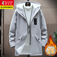 啄木鳥(niǎo)夾克男外套中長(cháng)款韓版潮流中青年男士春秋季休閑連帽男裝 灰色加絨 2XL