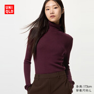 優(yōu)衣庫女裝精紡美利奴羊毛羅紋兩翻領(lǐng)針織衫/長(cháng)袖毛衣新款478337 18 暗紅色 2XL