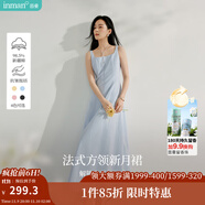 茵曼（INMAN）章若楠同款歐若風(fēng)法式吊帶連衣裙2025夏季新品女裝淡鵝黃色裙子 藍(lán)色 (方領(lǐng)) M