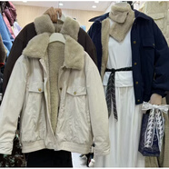 康多蜜棉襖女學(xué)生毛絨少女仿羊羔毛外套韓國復古百搭燈芯絨翻領(lǐng)短冬季加 杏色 均碼