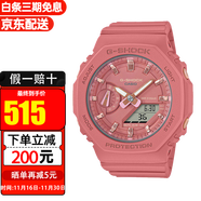 卡西歐（CASIO）手表男G-SHOCK八角形農家橡樹(shù)多功能防水運動(dòng)夜光男表 送男友禮物 女款珊瑚粉GMA-S2100-4A2