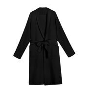 小紅書(shū)同款黑色系帶浴袍針織衫開(kāi)衫中長(cháng)款春季新款慵懶風(fēng)寬松外搭 黑色 S S