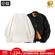 馬登工裝美式空中MA1飛行員夾克軍事風短款外套復古棒球服男潮秋上衣 黑色MA1+米白長T S