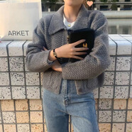 SKYHEART韓國大翻領(lǐng)加厚毛衣外套女秋 藍色 均碼