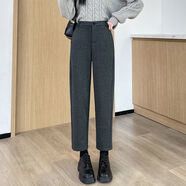 紫淑小個(gè)子顯高綿羊毛呢褲女秋冬季加絨褲子高腰休閑九分哈倫褲 黑灰 九分 加絨的 S