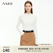 AMII女裝2025秋季新款通勤基礎百搭半高領(lǐng)細坑條紋毛衣女修身 米白 2XL