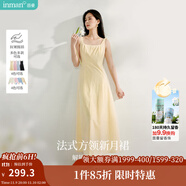茵曼（INMAN）章若楠同款歐若風(fēng)法式吊帶連衣裙2025夏季新品女裝淡鵝黃色裙子 淺黃色 (方領(lǐng)) M
