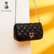 金狐貍（FOXER）斜挎包包女休閑氣質(zhì)菱格鏈條包包爆款時(shí)尚百搭牛皮單肩包小包包潮 黑色1A