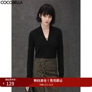 COCOBELLA設計感V領(lǐng)簡(jiǎn)約氣質(zhì)針織衫女秋氣質(zhì)OL多色打底衫TS98NH 黑色 S