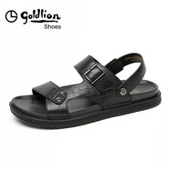金利來(lái)（Goldlion）官方旗艦男鞋春夏時(shí)尚透氣涼鞋清涼兩穿沙灘鞋皮涼鞋男真皮 黑色 38