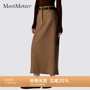MeetMetro瑪依爾復古羊毛呢半身裙2025春季新款曠野美拉德風(fēng)高腰百搭一步裙 棕色【現貨】 M