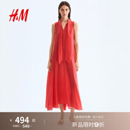 H&M女裝連衣裙2025年秋季新款氣質(zhì)領(lǐng)口系帶歐根紗連衣裙1307342 亮紅色 XS 155/80