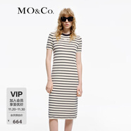 MO&Co.春秋含綿羊毛簡(jiǎn)約收腰短袖條紋針織裙長(cháng)款連衣裙摩安珂 藍白條色 M 165