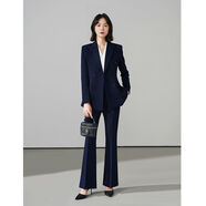 羅蒙（ROMON）職業(yè)西裝套裝女感女士面試正裝輕職場(chǎng)穿搭西服外套工作服 藏青色外套+微喇褲 S (80-89斤)