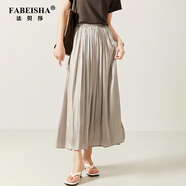 法貝莎品牌波光粼粼仙氣美牛奶珠光雙縐流光裙松緊腰A字半身裙女 冷紫灰 M